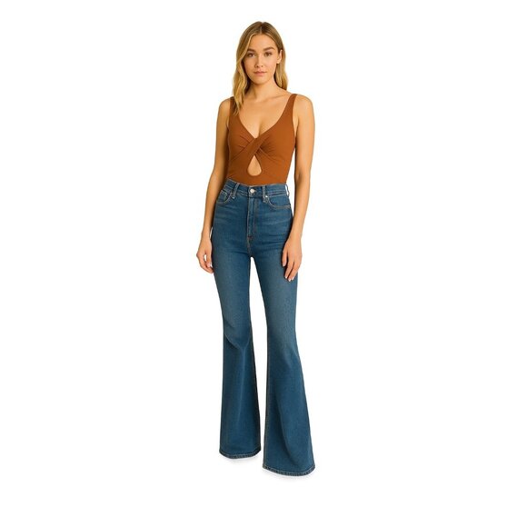 Abercrombie & Fitch Twist Cutout Sleeveless Bodysuit Rust Brown Size L Boho Cute - Picture 1 of 14